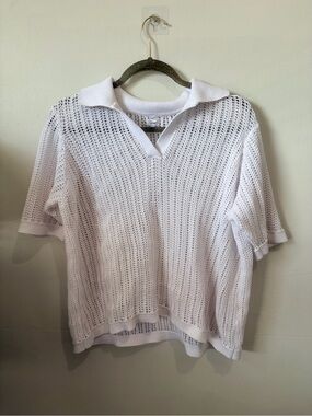 Kismet White 100% Cotton Open-Knit Polo Sweater - Size XL